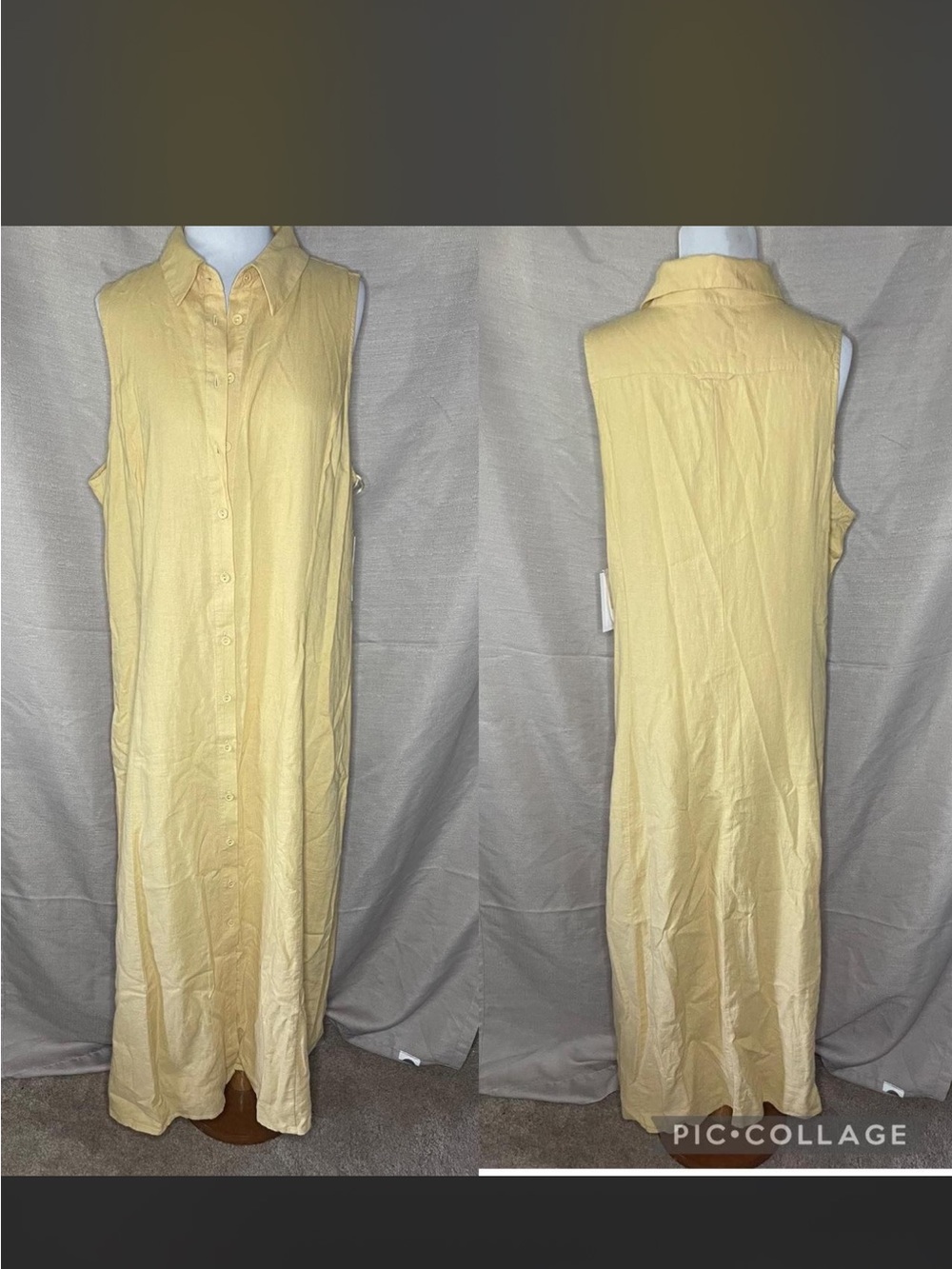 Magnolia Sleeveless Pale Yellow Button-Down linen Maxi Dress